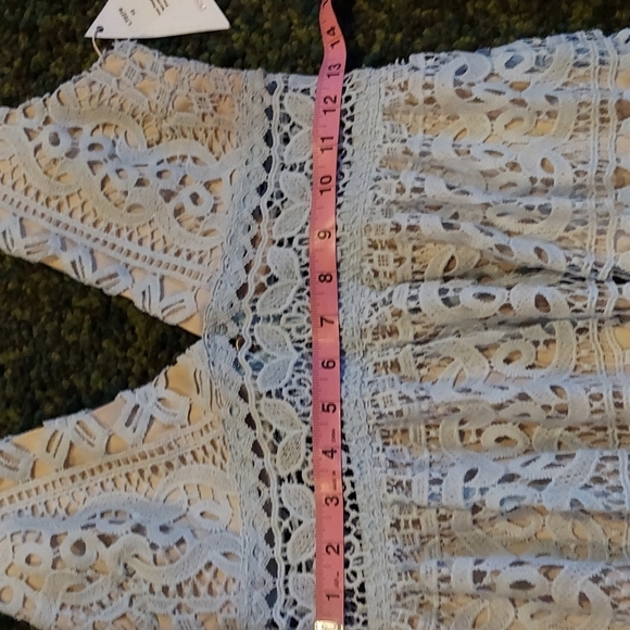 Love Triangle V Neck Lace Overlay Midi Dress Dusky Blue Small - Picture 13 of 17